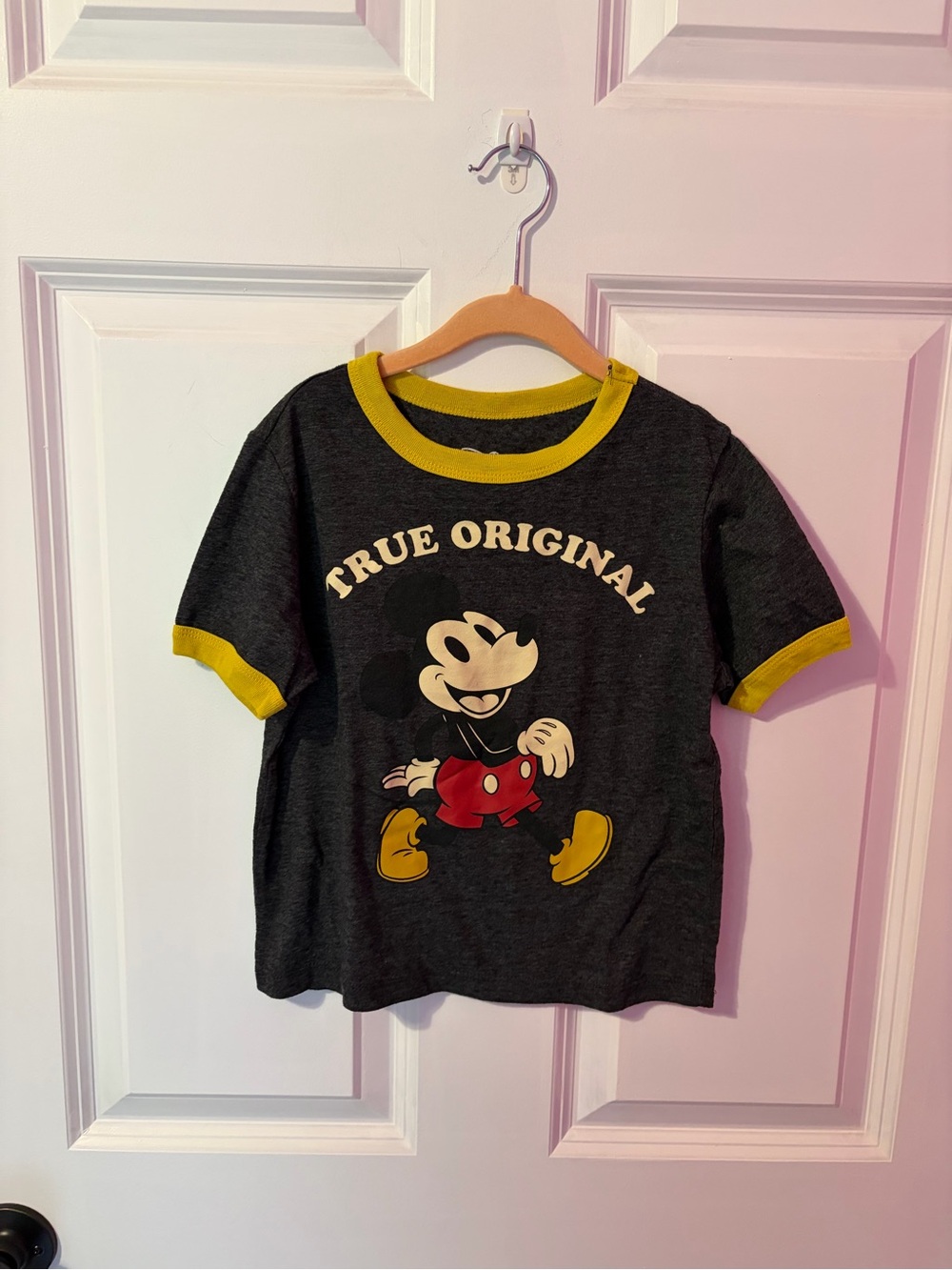 Disney Black Ringer Tee with Yellow Trim and Mickey Graphic